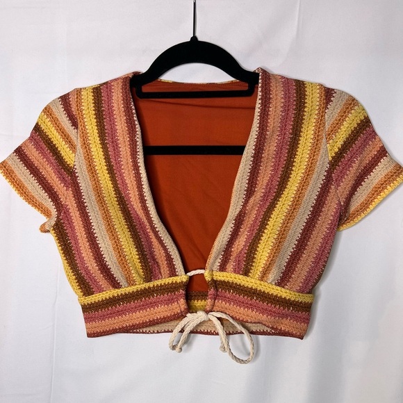 Robin Piccone Lyra Stripe Cap Sleeve Bikini Top Size Medium - Picture 3 of 8